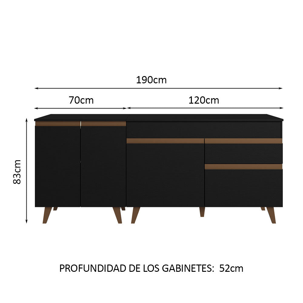 Kit de 2 Bajo Mesada de Cocina 4 Puertas 1 Cajón (Con Tapa) Reims Negro