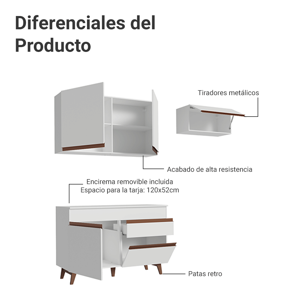 Cocina Compacta 190 cm Reims Blanco 04