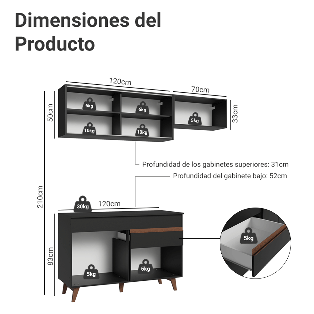 Combo de Cocina Madesa Reims 190cm NN 05