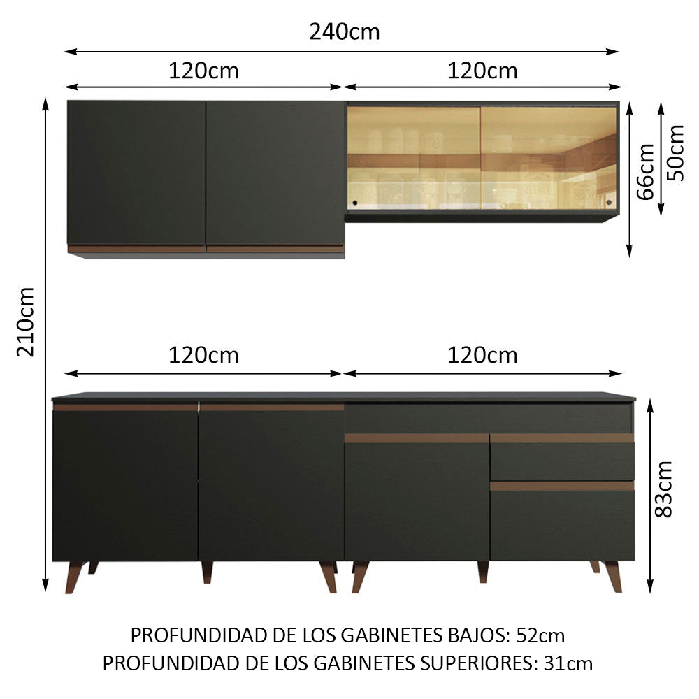 Combo completo de Cocina 240cm Negro Reims Madesa 01