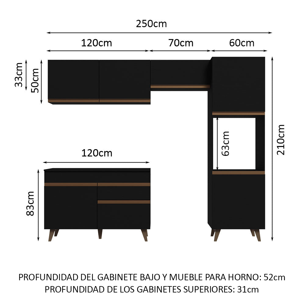 Combo completo de Cocina 250cm Negro Reims Madesa 06