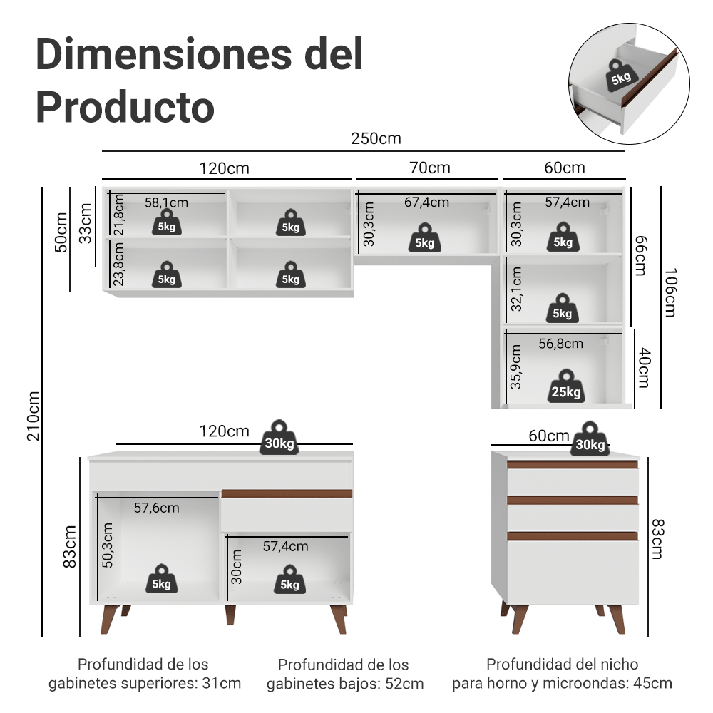 Combo de Cocina 250 cm Reims Blanco 07