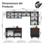 Combo Completo de Cocina 250 cm 6 Puertas 4 Cajones Negro Reims Madesa