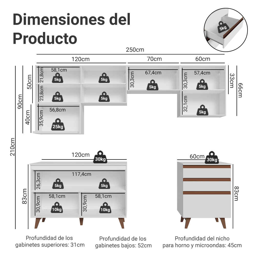 Combo de Cocina 250 cm Reims Blanco 09