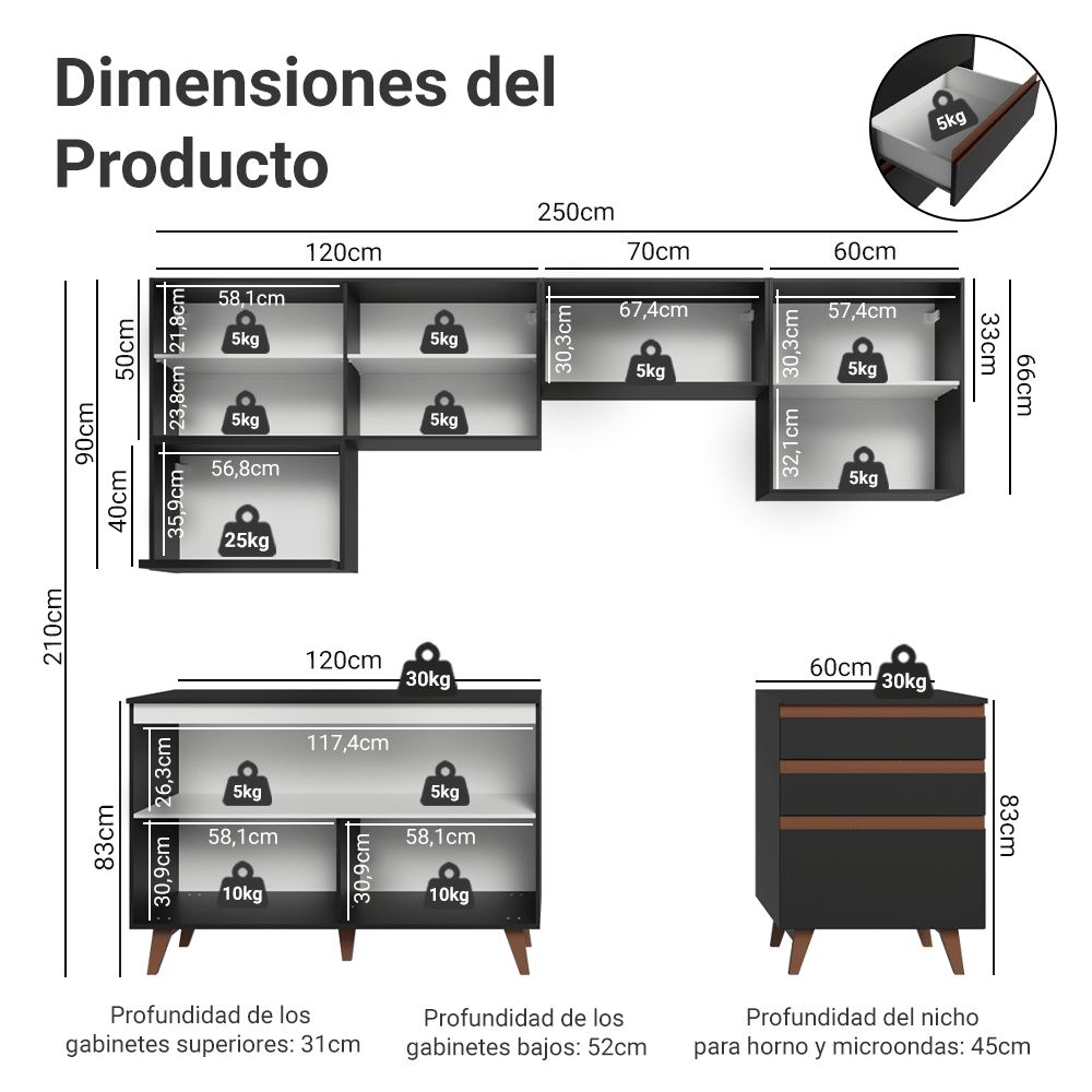 Combo de Cocina 250 cm Reims Negro 09