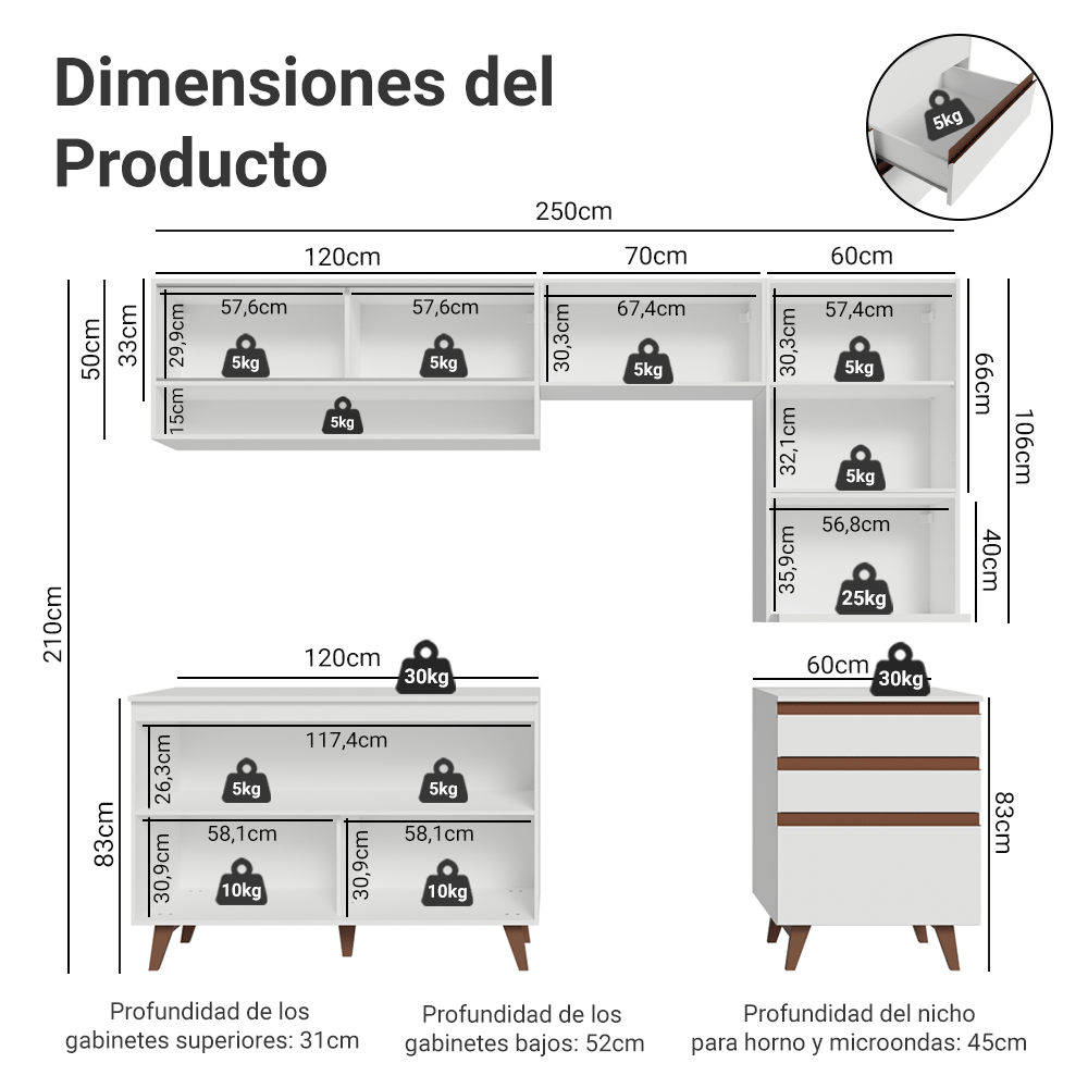 Combo de Cocina 250 cm Reims Blanco 10