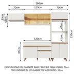 Combo Completo de Cocina 260 cm 8 Puertas 1 Cajón con Mueble para Horno y Microondas Blanco Reims Madesa 01