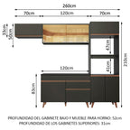 Combo Completo de Cocina 260 cm 8 Puertas 1 Cajón con Mueble para Horno y Microondas Negro Reims Madesa 01