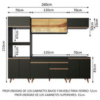 Combo Completo de Cocina 260 cm 10 Puertas 1 Cajón con Mueble para Horno y Microondas Negro Reims Madesa