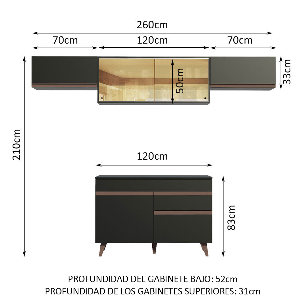 Combo completo de Cocina 260cm Negro Madesa 03