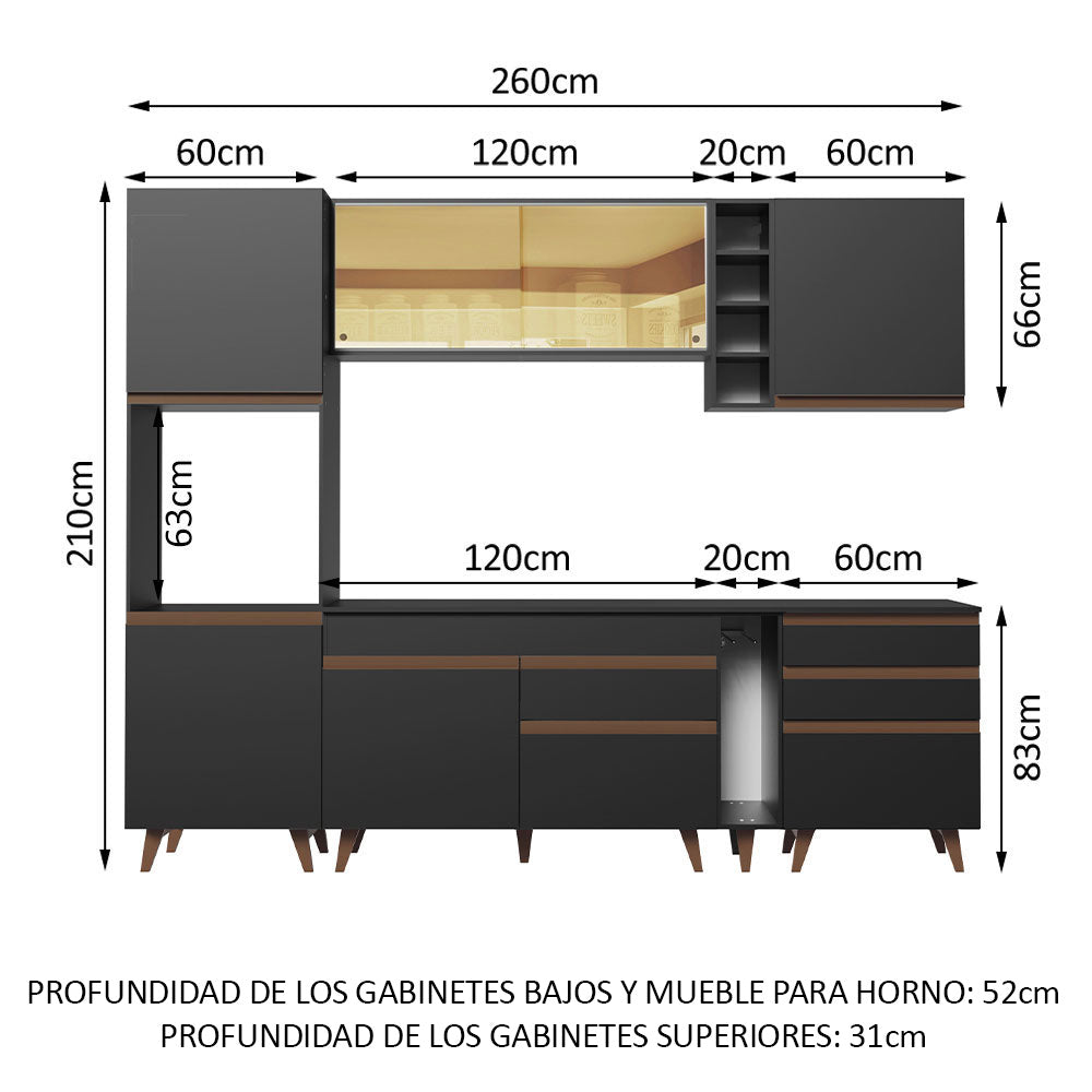 Combo completo de Cocina 260cm Negro Reims Madesa 04