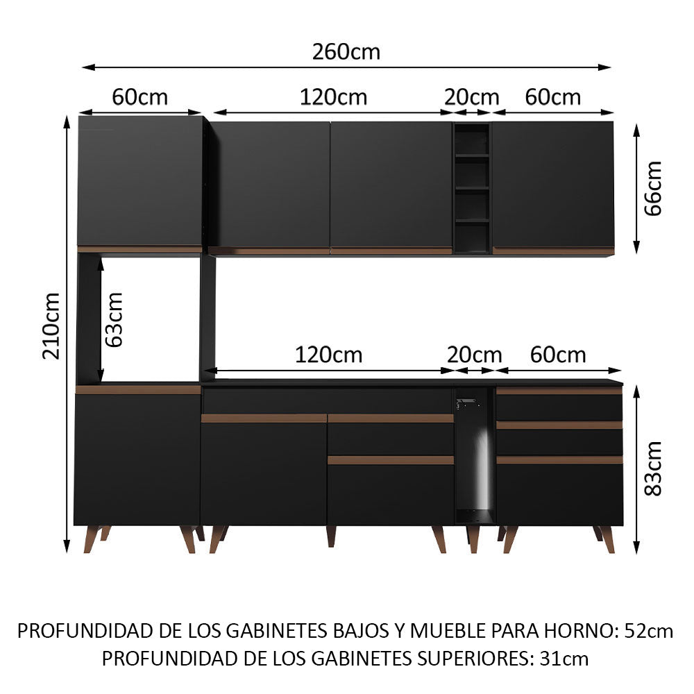 Combo completo de Cocina 260cm Negro Reims Madesa 05