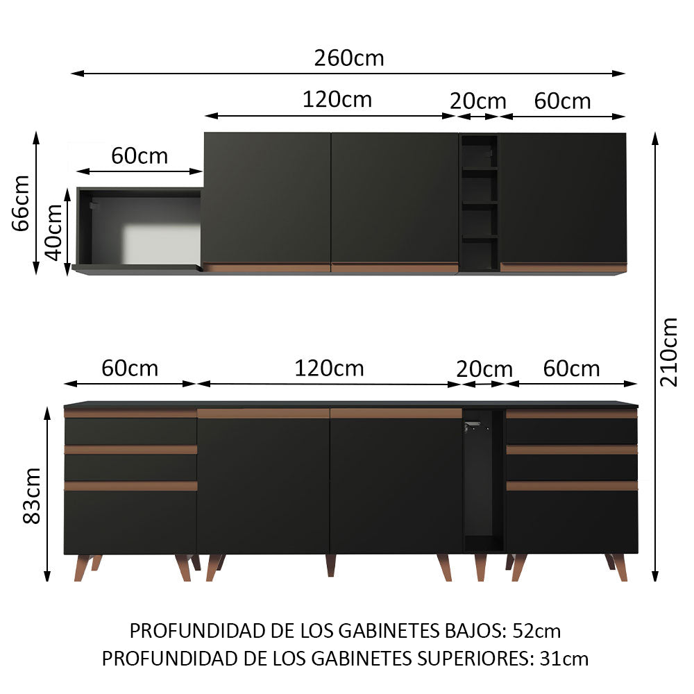Combo completo de Cocina Madesa Reims 260cm NM 06