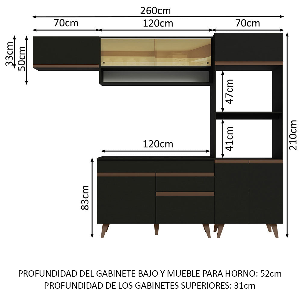 Combo completo de Cocina 260cm Negro Reims Madesa 07