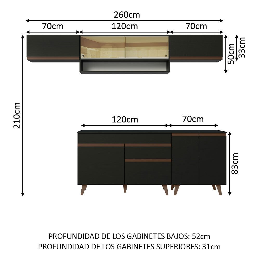Combo completo de Cocina 260cm Negro Reims Madesa 11
