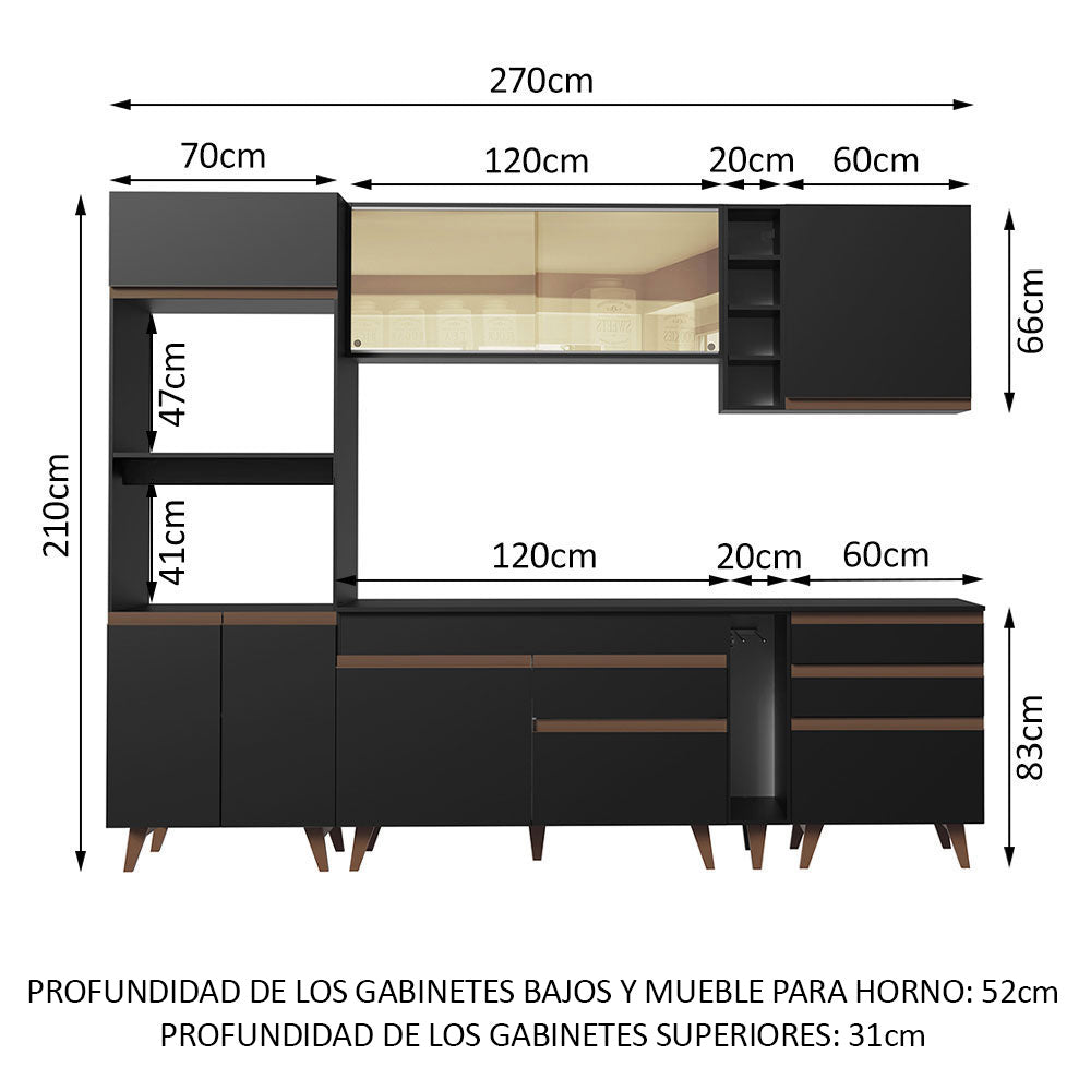 Combo completo de Cocina 270cm Negro Reims Madesa 01