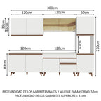 Combo Completo de Cocina 300 cm 10 Puertas 1 Cajón con Mueble para Horno o Microondas Blanco Reims Madesa 01