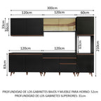 Combo Completo de Cocina 300 cm 10 Puertas 1 Cajón con Mueble para Horno o Microondas Negro Reims Madesa 01