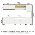 Combo Completo de Cocina 300 cm 10 Puertas 1 Cajón con Mueble para Horno o Microondas Blanco Reims Madesa 02