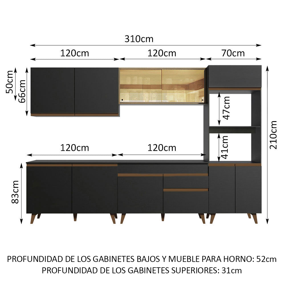 Combo completo de Cocina Madesa Reims 310cm Negro/Marrón 01