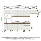 Combo Completo de Cocina 320 cm 9 Puertas 3 Cajones con Mueble para Horno y Microondas Blanco Reims Madesa