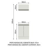 Kit Cocina 60 cm 100% MDF 2 Puertas 1 Abatible Blanco Smart Madesa