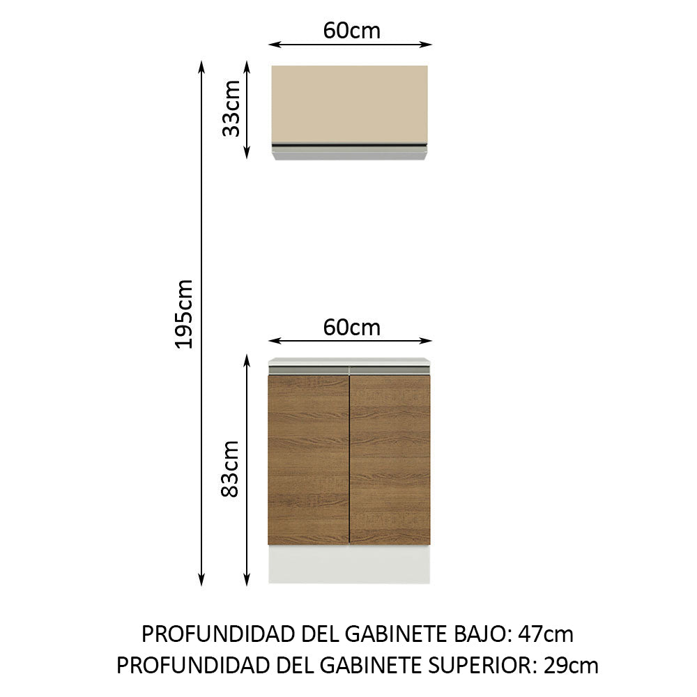 Kit Cocina 60 cm 100% MDF 2 Puertas 1 Abatible Marrón/Crema/Blanco Smart Madesa