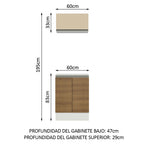 Kit Cocina 1 Abatible Smart 100% MDF 60 cm 2 Puertas (Con Mesada) Marrón/Crema/Blanco Madesa