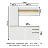 Cocina Compacta 100% MDF 170 cm Blanco Smart Madesa 01