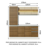Cocina Compacta 100% MDF 170 cm Blanco/Marrón/Crema Smart Madesa 01