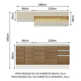 Cocina Compacta 100% MDF 180 cm Blanco/Marrón/Crema Smart Madesa 01