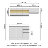 Cocina Compacta Smart 100% MDF 180 cm 7 Puertas 2 Cajones (Con Mesada) Blanco 02 Madesa