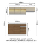 Cocina Compacta 180 cm 7 Puertas 2 Cajones 100% MDF Blanco/Marrón/Crema Smart Madesa