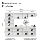Combo Completo de Cocina 240 cm 13 Puertas 2 Cajones 100% MDF con Cristalero Blanco Smart Madesa
