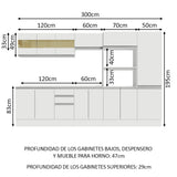 Combo Completo de Cocina 100% MDF 300 cm Blanco Smart Madesa 02