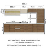 Combo Completo de Cocina 100% MDF 300 cm Blanco/Marrón/Crema Smart Madesa 02