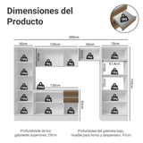 Combo completo de Cocina 100% MDF 300cm Blanco/Marrón/Crema Smart Madesa 03
