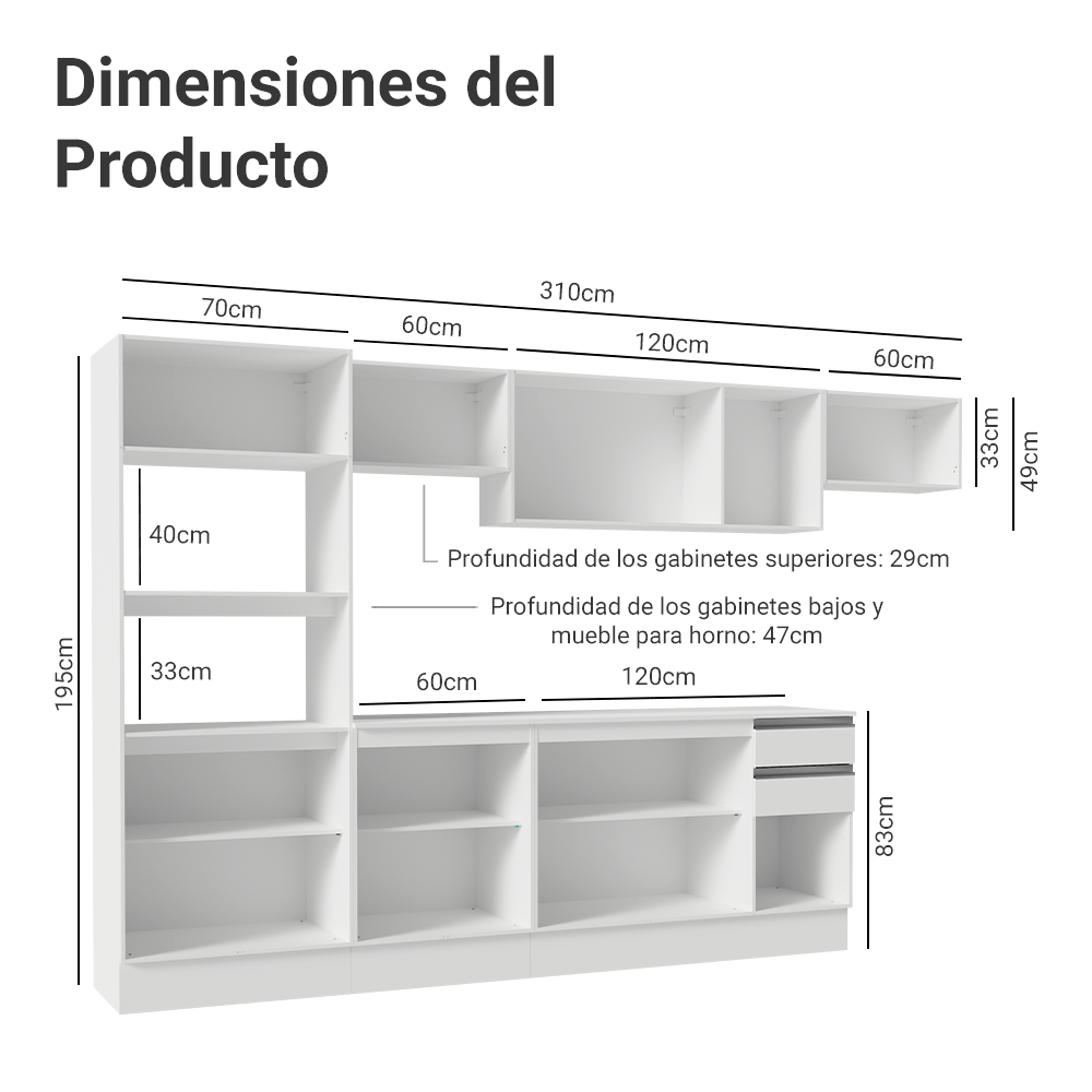 Combo de Cocina 100% MDF 310 cm Smart Blanco 02