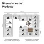 Combo completo de Cocina Smart 100% MDF 310 cm 14 Puertas 3 Cajones (Con Mesada) Blanco/Marrón/Crema Madesa