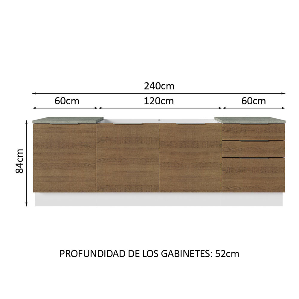 Cocina Compacta 240 cm Blanco/Marrón Stella Madesa 01