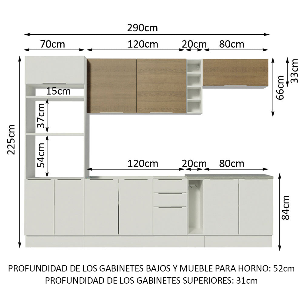 Combo Completo de Cocina 290cm Blanco/Blanco/Marrón Stella Madesa 01