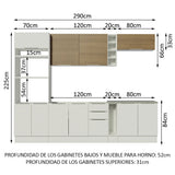 Combo Completo de Cocina 290cm Blanco/Blanco/Marrón Stella Madesa 01