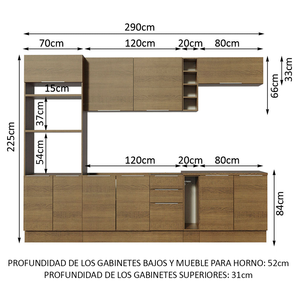 Combo Completo de Cocina 290cm Marrón Stella Madesa 01