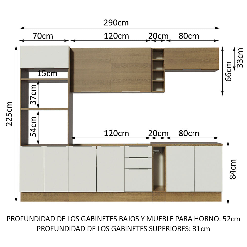 Combo completo de Cocina 290cm Marrón/Blanco/Marrón Stella Madesa 01
