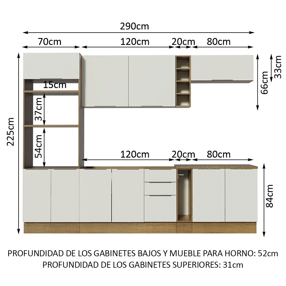 Combo Completo de Cocina 290cm Marrón/Blanco Stella Madesa 01