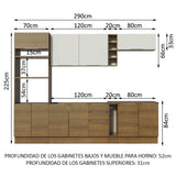 Combo Completo de Cocina 290cm Marrón/Marrón/Blanco Stella Madesa 01
