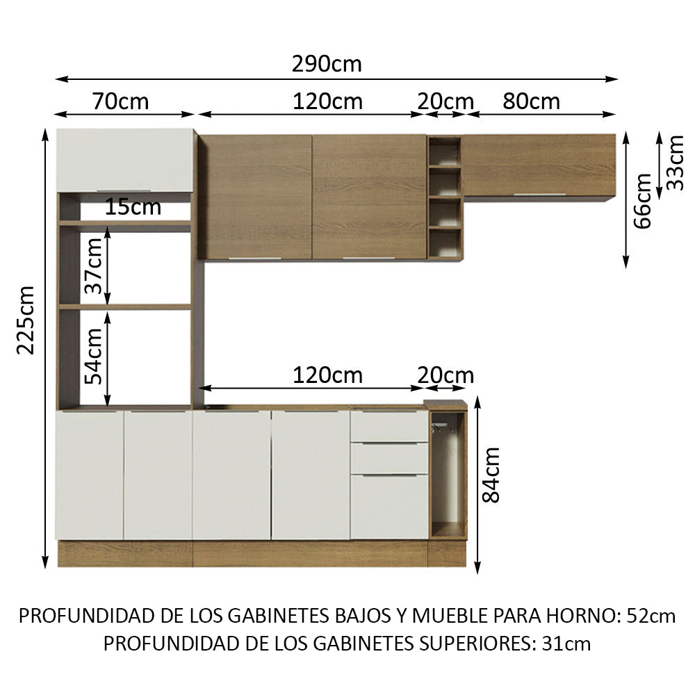 Combo Completo de Cocina 290cm Marrón/Blanco/Marrón Stella Madesa 02