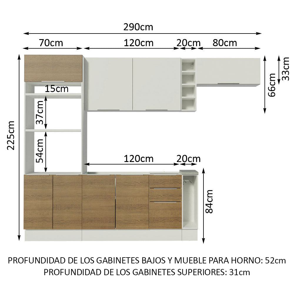 Combo Completo de Cocina 290cm Blanco/Marrón/Blanco Stella Madesa 02