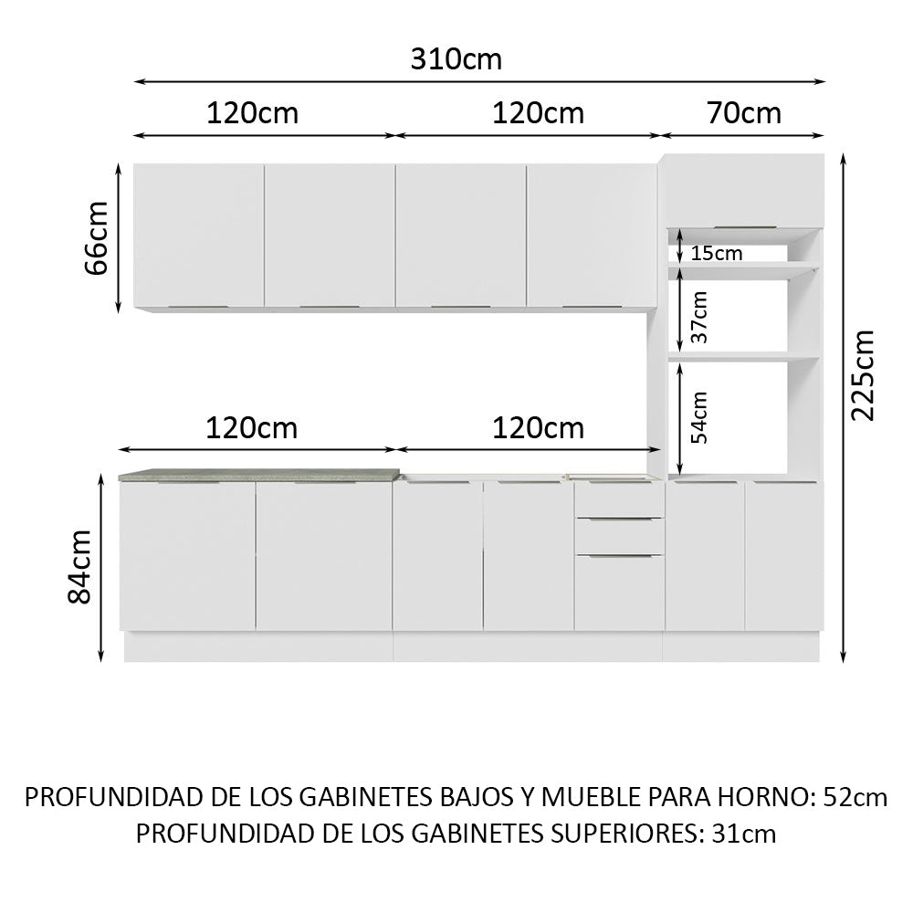 Combo Completo de Cocina 310 cm Blanco Stella Madesa 01