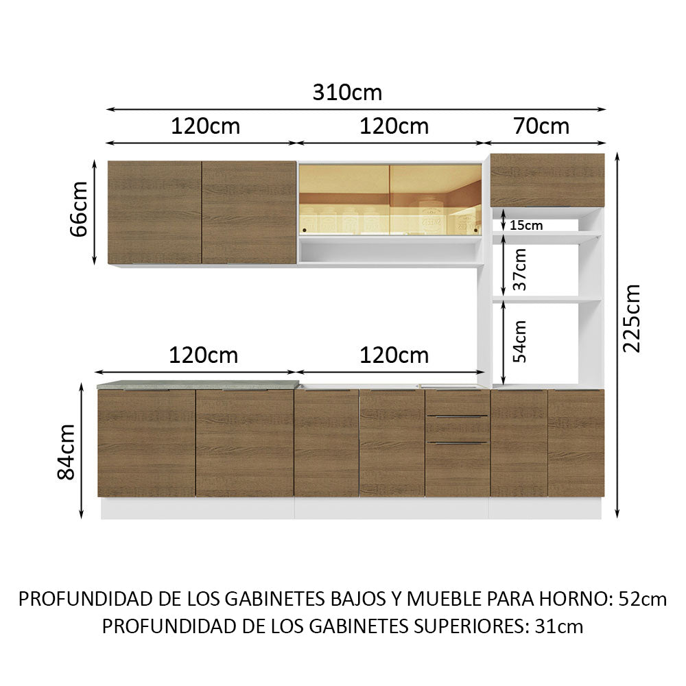 Combo Completo de Cocina 310 cm Blanco/Marrón Stella Madesa 02